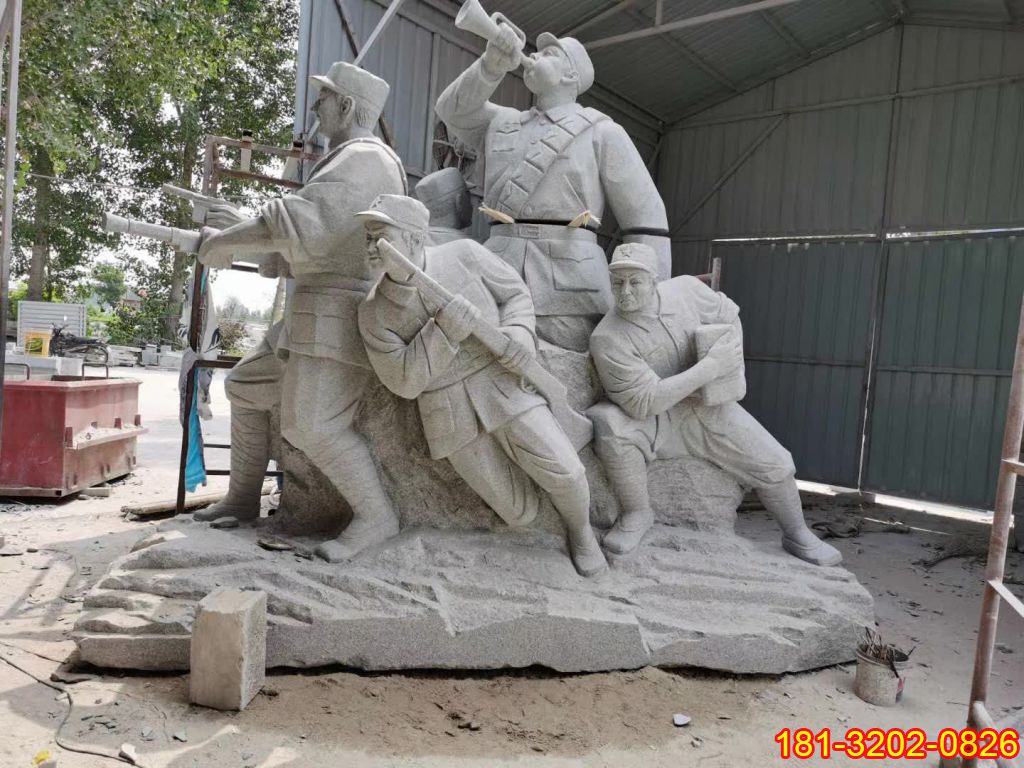 黨建人物大理石八路軍沖鋒石雕
