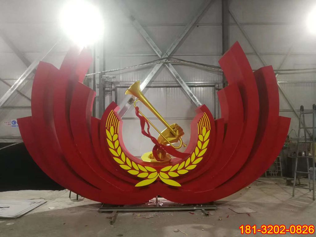 不銹鋼黨建主題麥穗和軍號雕塑