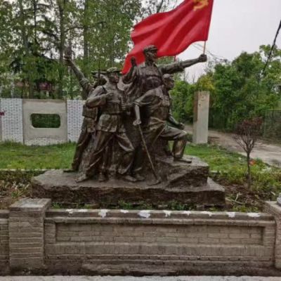 黨建主題舉黨旗的八路軍銅雕
