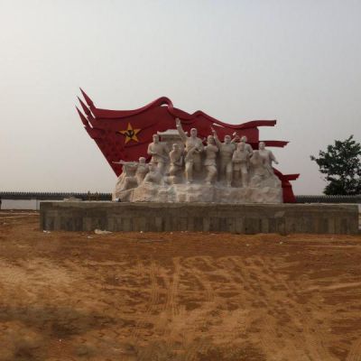 石材+不銹鋼八路軍黨旗雕塑