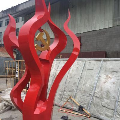 黨建主題不銹鋼火苗黨徽雕塑